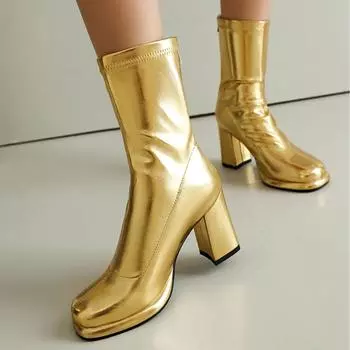 Модные элегантные зимние ботильоны для женщин 2024 года, золотистые, серебристые, черные, белые, короткие ботинки, модная обувь на молнии для танцевальной вечеринки, женская, большого размера 45 34 чёрный