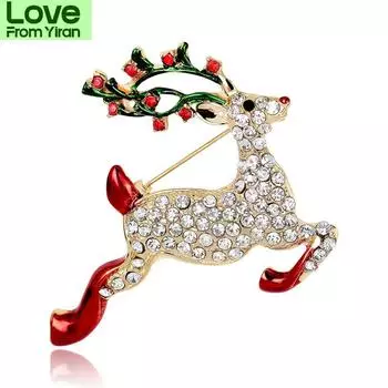Модные эмалевые броши в виде оленя, милые броши в виде животных со стразами, детские рождественские и новогодние подарки