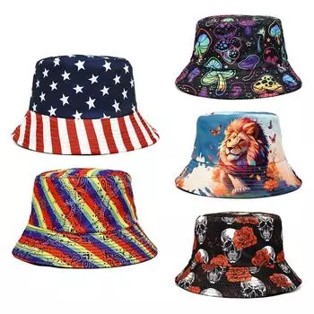 Модные американские панамы с принтом для мужчин и женщин на лето для отдыха на свежем воздухе, универсальные солнцезащитные двухсторонние кепки 56-58cm