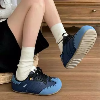 Модные американские ретро универсальные кроссовки с круглой головкой и плоским дном немецкие женские кроссовки 2025 года новые весенние и осенние легкие повседневные спортивные туфли 35 чёрный