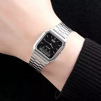 Модные аналоговые цифровые часы Casio с двойным временем и бесплатной пряжкой