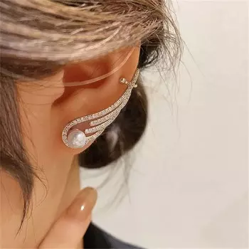 Модные ангельские крылья из жемчуга и кристалла, циркон, серьги-клипсы, простые женские аксессуары для вечеринок, модные подарки как