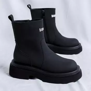 Модные английские ботинки челси на толстой подошве средней высоты, универсальные мужские высокие ботинки из кожи, новое поступление, ботинки-пустыни 38 чёрный