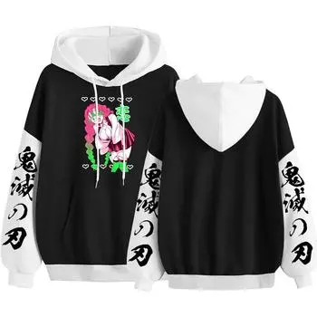 Модные аниме Demon Slayer Kanroji Miritsu толстовки Kawaii с принтом в стиле хип-хоп Y2k для женщин и мужчин пуловер с капюшоном зимние повседневные теплые толстовки S чёрный