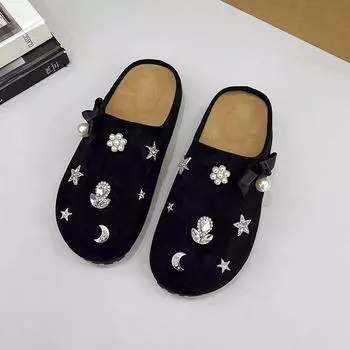 Модные ароматные черные ретро сумка голова толстая подошва тапочки женские носят новые осенне-зимние полутапочки 35