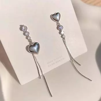 Модные асимметричные длинные серьги с кисточками в форме сердца и стразами для женщин, легкие роскошные серьги с цирконием