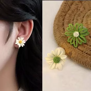 Модные асимметричные серьги с цветком ромашки, корейские серьги без отверстия для ушей, зажим для ушей, ювелирные изделия, подарок