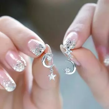 Модные асимметричные серьги серебряного цвета, серьги-подвески в виде звезд и луны для женщин, невест, подружек невесты, подарки на День святого Валентина серебряный