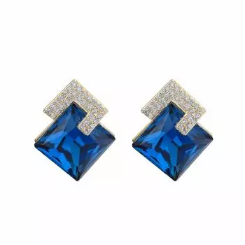 Модные атмосферные синие квадратные серьги-гвоздики с кристаллами, персонализированные серьги для женщин синий