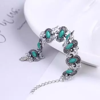 Модные этнические богемные браслеты и браслеты для женщин, винтажные пляжные браслеты с синим камнем в стиле бохо, цветок, овальные регулируемые браслеты, ювелирные изделия 1