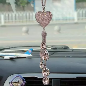 Модные автомобильные аксессуары с бриллиантами, блестящие кристаллы, подвеска в виде пентаграммы любви, автомобильное зеркало заднего вида, подарочные украшения для автомобиля