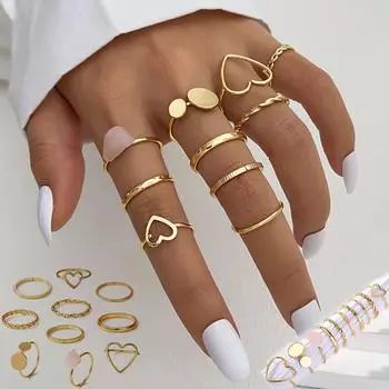 Модные аксессуары для колец Женский темперамент Гламурное сексуальное кольцо Подарок Подходящие друг к другу ювелирные изделия Набор колец Розовый Оригинальный камень Любовь Кольцо 10 шт. Набор Золото золотой