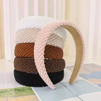 Модные аксессуары для волос Губка Клетчатая повязка на голову с широкими полями Вельвет 17*13*4cm чёрный