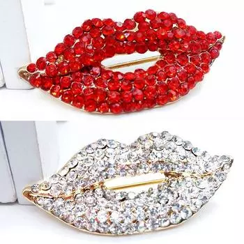 Модные аксессуары, женская брошь со стразами, брошь в виде губ, милая ювелирная булавка белый