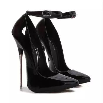 Модные экстремальные туфли на высоком каблуке 16 см, женские туфли-лодочки на металлическом каблуке, разноцветные туфли на высоком каблуке, женские туфли для танцев на пилоне, сексуальные туфли на каблуках, модельное шоу, большой размер 35 чёрный