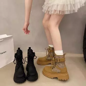 Модные байкерские ботинки, женские ботинки на платформе с пряжкой на ремне, классные байкерские ботинки с квадратным толстым дном, осенние ботильоны 35 чёрный