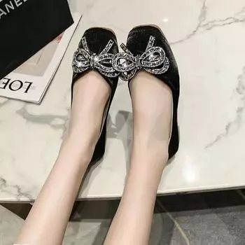 Модные балетки для женщин, модные туфли на плоской подошве со стразами и бантом, женские мокасины, туфли-лодочки, Chaussure Femme 2024 35 чёрный