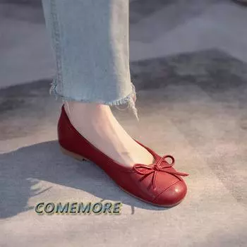 Модные балетки на плоской подошве, женские классические повседневные лоферы, элегантные красные женские модные легкие дизайнерские туфли с бантом для женщин, весна/осень, ПУ 34 чёрный