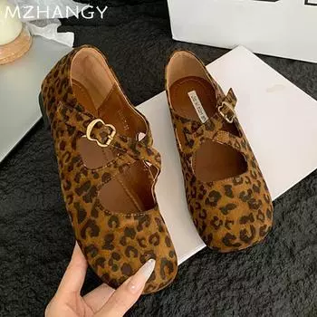 Модные балетки с леопардовым принтом, женские туфли на плоской подошве из замши и неглубокой подошве, туфли Мэри Джейн 2024 года, трендовые осенние туфли для платья, новые повседневные удобные туфли для женщин Zapatos 35 чёрный