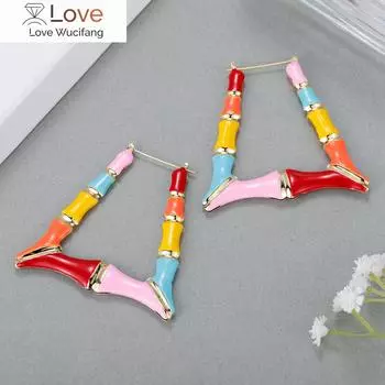 Модные бамбуковые трапециевидные серьги для женщин, персонализированные украшения, эмаль, красочные, хип-хоп, бижутерия в подарок 70MM