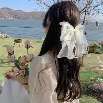 Модные банты для волос заколка для волос белый синий черный бант для волос пряжа для женщин девочек аксессуары для волос эстетичный шелковистый сатин металлическая заколка
