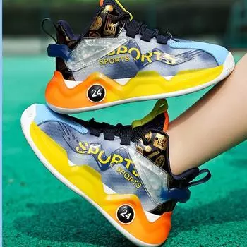 Модные баскетбольные кроссовки для мальчиков, детские кроссовки, нескользящая детская спортивная обувь на толстой подошве, детская спортивная обувь с дышащей корзиной для мальчиков 28 чёрный