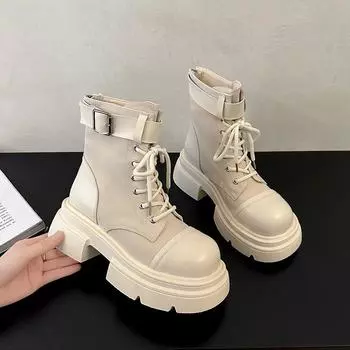 Модные белые ботильоны в британском стиле в стиле ретро для женщин, модные повседневные туфли на платформе весна-осень, женские дизайнерские ботинки Botas De Mujer 35 белый