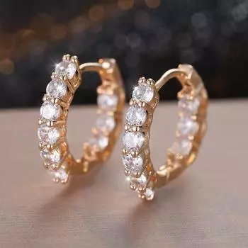 Модные белые циркониевые серьги-кольца для женщин, роскошные серьги-кольца золотого цвета, круглые серьги, свадебные украшения белый/золотой