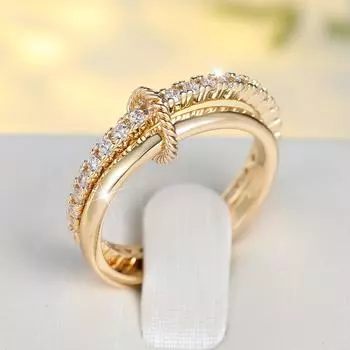 Модные белые кольца с кубическим цирконием в два ряда для женщин, девушек, винтажные золотистые обручальные кольца, свадебные украшения 6 золотой