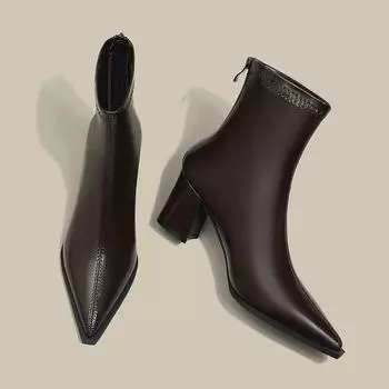 Модные белые короткие сапоги на высоком каблуке женские осенне-зимние женские сапоги с острым носком 2024 года новые сапоги женские на высоком каблуке 35 чёрный