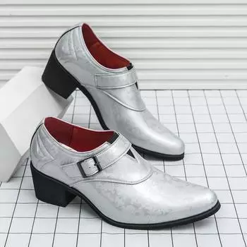 Модные белые кожаные туфли с пряжкой, удобные роскошные туфли на высоком каблуке, мужские туфли без застежек с острым носком, размер плюс 46 38