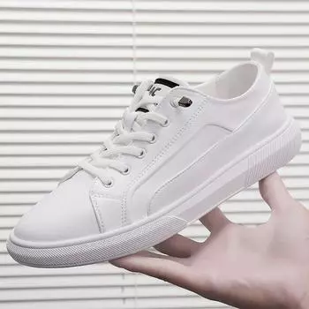 Модные белые кроссовки для мужчин, дышащая обувь для скейтбординга, весна-осень, повседневная обувь из кожи со шнуровкой, брендовые мужские туфли на плоской подошве, лоферы 39