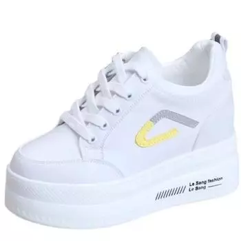 Модные белые кроссовки на скрытой танкетке 10 см, туфли на высокой платформе, женские туфли на высоком каблуке, повседневные кроссовки 34 жёлтый