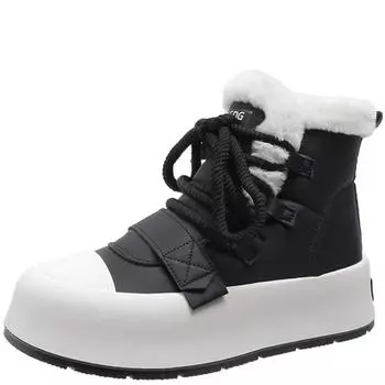 Модные белые меховые кроссовки на толстой подошве со шнуровкой, увеличивающие рост, для женщин, зимние новые стильные теплые бархатные сапоги для снега 35 бежевый