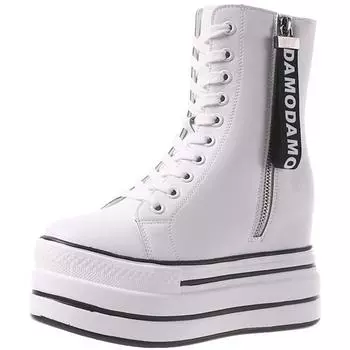 модные белые модные ботинки женские высокие кроссовки на платформе ботильоны на молнии женские ботинки женские туфли для увеличения роста спортивная обувь для активного отдыха 34 белый