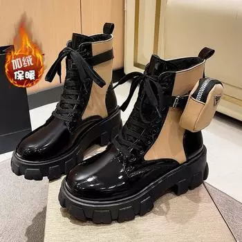 Модные белые панк-ботинки на платформе для мотоциклистов, женские, со шнуровкой, на толстом каблуке, с пряжкой на ремне, с карманом, дизайнерские туфли, женские ботинки 35