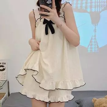 Модные белые пижамные комплекты для женщин без рукавов с бантом, летняя прохладная милая пижама для принцессы, мягкая, удобная, нежная, женская домашняя одежда для женщин S