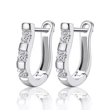 Модные белые серьги-кольца с кубическим цирконием, серьги-кольца серебряного цвета, ювелирные серьги для женщин (Ea102544 )