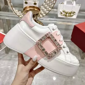 Модные белые туфли для отдыха 7 см со стразами и пряжкой, женские кроссовки с толстой подошвой и большой квадратной пряжкой, женские повседневные туфли 35 белый