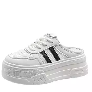 Модные белые туфли на толстом каблуке для женщин, летние, новые стильные тапочки-кроссовки, сетчатые дышащие, модные тапочки без застежек, ленивые полутапочки 35 чёрный