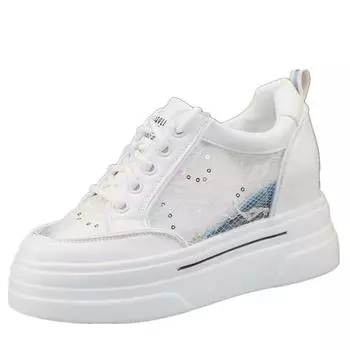 Модные белые туфли с толстой подошвой, увеличивающие рост на 8 см, женские летние новые сетчатые дышащие туфли на платформе с мягкой подошвой, повседневные спортивные кроссовки 34 белый