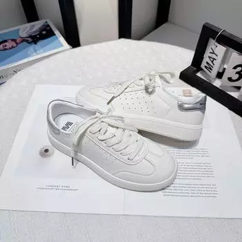 Модные белые туфли женские 2024 года, летние новые простые и универсальные туфли на плоской подошве со шнуровкой, дышащие и легкие повседневные спортивные туфли 35 белый
