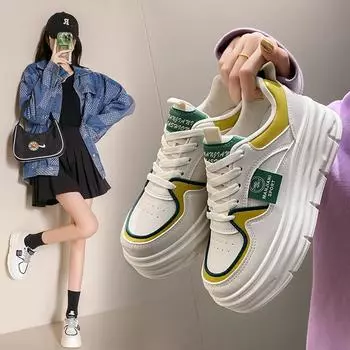 Модные белые туфли, женские весенние новые универсальные студенческие туфли для скейтбординга, женские туфли маленького размера на толстой подошве, увеличивающие рост 34