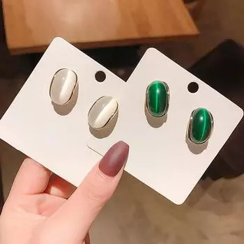 Модные белые зеленые опаловые серьги-гвоздики для женщин, классические корейские новые серьги, простые ювелирные изделия, бижутерия зелёный