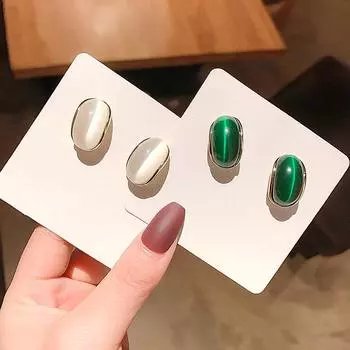 Модные белые зеленые опаловые серьги-гвоздики для женщин, классические корейские новые серьги, простые ювелирные изделия, бижутерия зелёный