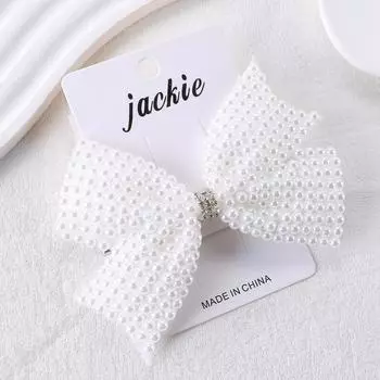 Модные белые жемчужные заколки-банты для волос, милые бусины, заколка для волос со стразами, бантик, заколка-автомат для девочки, детские корейские аксессуары для головного убора