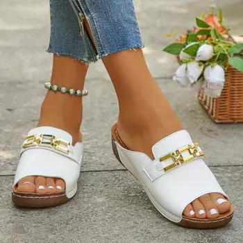 Модные белые золотистые квадратные босоножки с одним словом для женщин больших размеров 36-45, новая летняя верхняя одежда на толстой подошве и высоком каблуке 36 белый