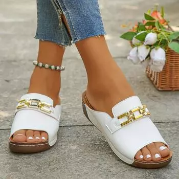 Модные белые золотистые квадратные босоножки с одним словом для женщин, новая летняя верхняя одежда на толстой подошве, туфли на высоком каблуке для женщин 36