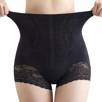 модные бесшовные кружевные трусики для женщин с высокой талией утягивающие трусики для живота и ягодиц утягивающие трусы послеродовое корректирующее нижнее белье трусы M чёрный