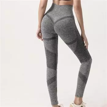 Модные бесшовные облегающие повседневные штаны для йоги, женские леггинсы, бесшовные леггинсы с высокой талией для фитнеса, спортивные леггинсы, женские леггинсы для бега с эффектом пуш-ап 25583 M серый